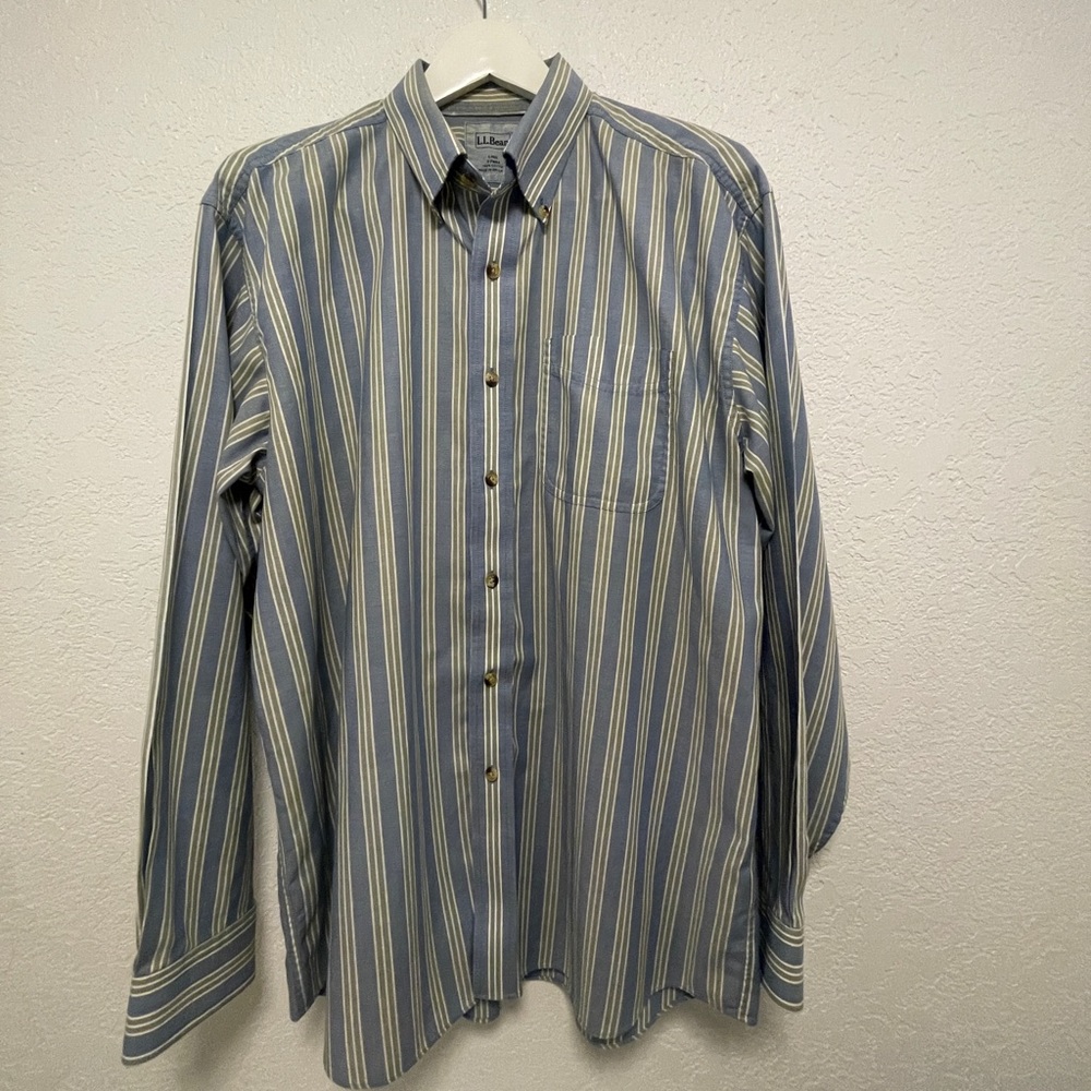 Mens LL Bean 100% Cotton Button Down Long Sleeve Shirt
